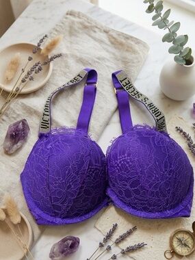 Victoria’s Secret Rhinestone Push‑Up Bra – Size 36C | Glam Lingerie | Sparkle